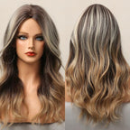 Long Honey Brown Synthetic Wigs with Side Bangs Natural Wave Wigs for Afro American Women Heat Resistant Cosplay Party Daily Use Wigs For Black Women Cosplay Wigs For Women Stevvex