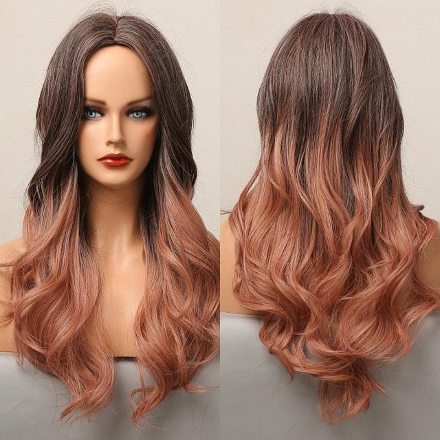 Long Honey Brown Synthetic Wigs with Side Bangs Natural Wave Wigs for Afro American Women Heat Resistant Cosplay Party Daily Use Wigs For Black Women Cosplay Wigs For Women Stevvex