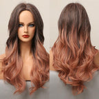 Long Honey Brown Synthetic Wigs with Side Bangs Natural Wave Wigs for Afro American Women Heat Resistant Cosplay Party Daily Use Wigs For Black Women Cosplay Wigs For Women Stevvex