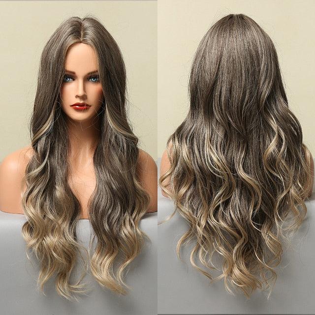Long Honey Brown Synthetic Wigs with Side Bangs Natural Wave Wigs for Afro American Women Heat Resistant Cosplay Party Daily Use Wigs For Black Women Cosplay Wigs For Women Stevvex