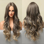 Long Honey Brown Synthetic Wigs with Side Bangs Natural Wave Wigs for Afro American Women Heat Resistant Cosplay Party Daily Use Wigs For Black Women Cosplay Wigs For Women Stevvex