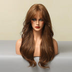 Long Honey Brown Synthetic Wigs with Side Bangs Natural Wave Wigs for Afro American Women Heat Resistant Cosplay Party Daily Use Wigs For Black Women Cosplay Wigs For Women Stevvex