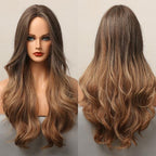 Long Honey Brown Synthetic Wigs with Side Bangs Natural Wave Wigs for Afro American Women Heat Resistant Cosplay Party Daily Use Wigs For Black Women Cosplay Wigs For Women Stevvex