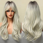 Long Honey Brown Synthetic Wigs with Side Bangs Natural Wave Wigs for Afro American Women Heat Resistant Cosplay Party Daily Use Wigs For Black Women Cosplay Wigs For Women Stevvex