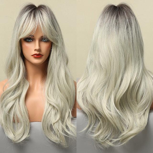 Long Honey Brown Synthetic Wigs with Side Bangs Natural Wave Wigs for Afro American Women Heat Resistant Cosplay Party Daily Use Wigs For Black Women Cosplay Wigs For Women Stevvex