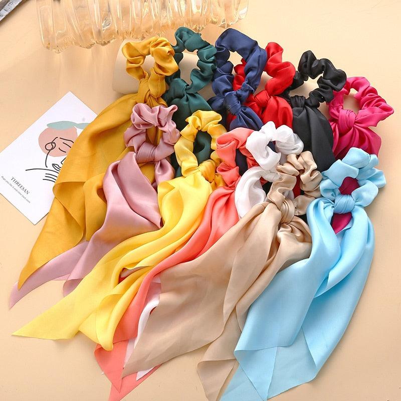 Long Ribbon Women Ponytail Scrunchies Scarf Elastic Hair Band Knotted Streamer Hair Ties Silky Satin Hair Rope Ponytail Holder Accessories for Women Stevvex