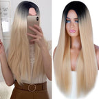 Long Straight Synthetic Black Wig Mixed Brown and Blonde Long Wig For Black Women Middle Part Nature Wigs For Black Women Cosplay Wigs For Women Stevvex