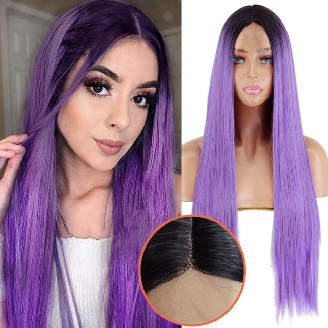 Long Straight Synthetic Black Wig Mixed Brown and Blonde Long Wig For Black Women Middle Part Nature Wigs For Black Women Cosplay Wigs For Women Stevvex