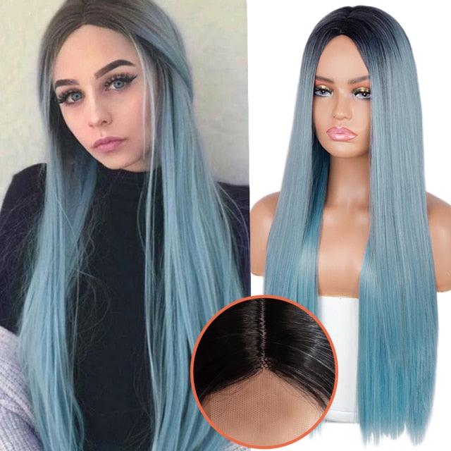 Long Straight Synthetic Black Wig Mixed Brown and Blonde Long Wig For Black Women Middle Part Nature Wigs For Black Women Cosplay Wigs For Women Stevvex