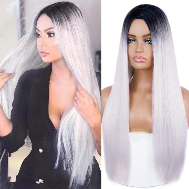 Long Straight Synthetic Black Wig Mixed Brown and Blonde Long Wig For Black Women Middle Part Nature Wigs For Black Women Cosplay Wigs For Women Stevvex
