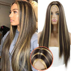 Long Straight Synthetic Black Wig Mixed Brown and Blonde Long Wig For Black Women Middle Part Nature Wigs For Black Women Cosplay Wigs For Women Stevvex