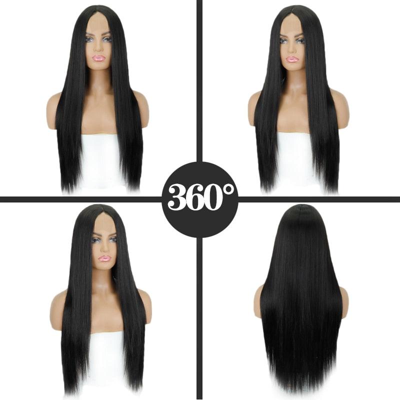 Long Straight Synthetic Black Wig Mixed Brown and Blonde Long Wig For Black Women Middle Part Nature Wigs For Black Women Cosplay Wigs For Women Stevvex