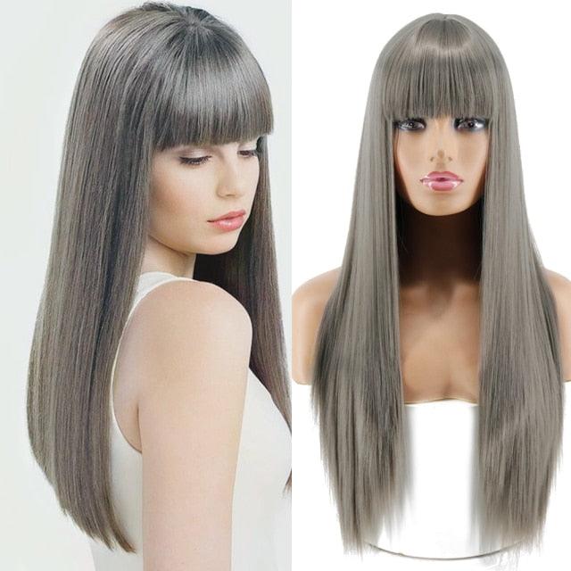 Long Straight Synthetic Black Wig Mixed Brown and Blonde Long Wig For Black Women Middle Part Nature Wigs For Black Women Cosplay Wigs For Women Stevvex