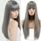 Long Straight Synthetic Black Wig Mixed Brown and Blonde Long Wig For Black Women Middle Part Nature Wigs For Black Women Cosplay Wigs For Women Stevvex