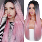 Long Straight Synthetic Black Wig Mixed Brown and Blonde Long Wig For Black Women Middle Part Nature Wigs For Black Women Cosplay Wigs For Women Stevvex