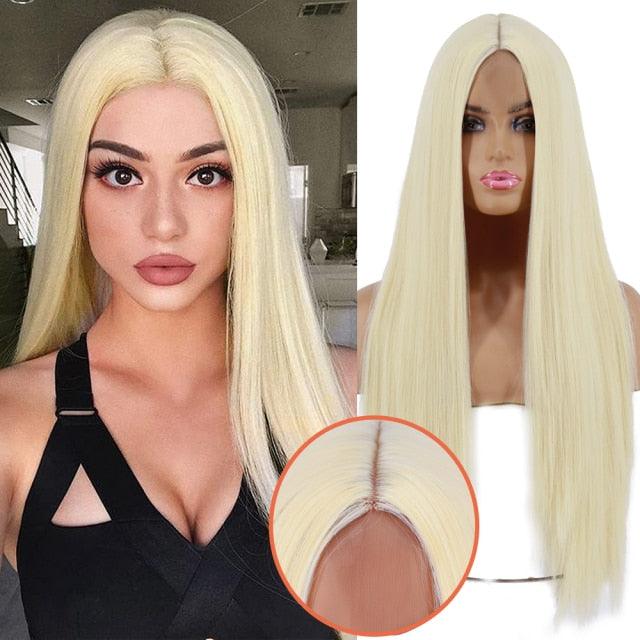 Long Straight Synthetic Black Wig Mixed Brown and Blonde Long Wig For Black Women Middle Part Nature Wigs For Black Women Cosplay Wigs For Women Stevvex