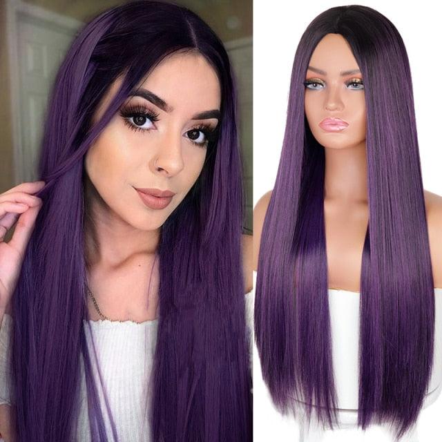 Long Straight Synthetic Black Wig Mixed Brown and Blonde Long Wig For Black Women Middle Part Nature Wigs For Black Women Cosplay Wigs For Women Stevvex