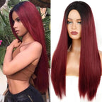 Long Straight Synthetic Black Wig Mixed Brown and Blonde Long Wig For Black Women Middle Part Nature Wigs For Black Women Cosplay Wigs For Women Stevvex