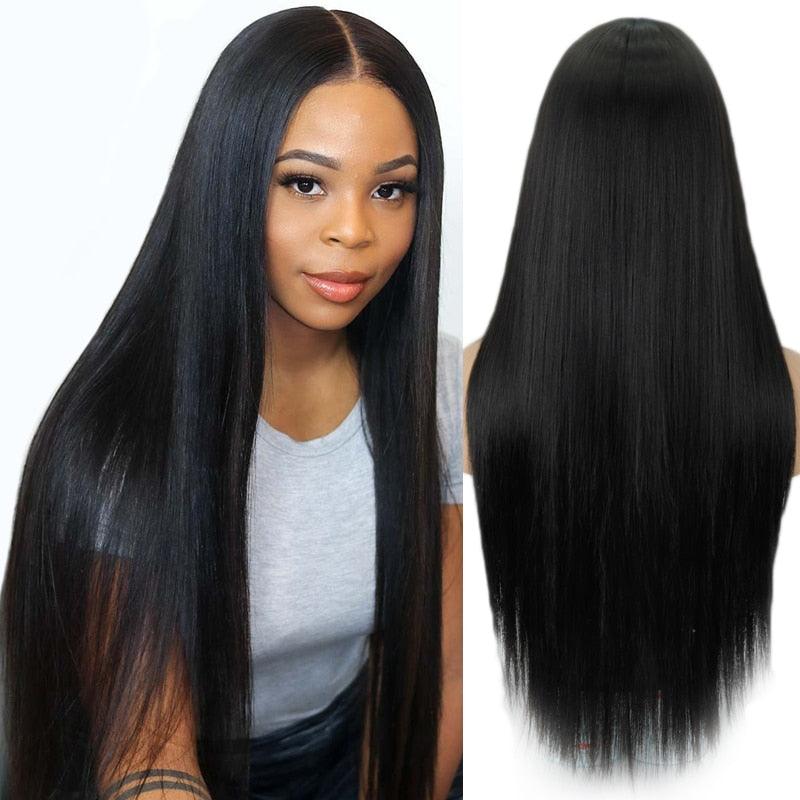 Long Straight Synthetic Black Wig Mixed Brown and Blonde Long Wig For Black Women Middle Part Nature Wigs For Black Women Cosplay Wigs For Women Stevvex