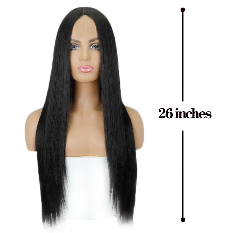 Long Straight Synthetic Black Wig Mixed Brown and Blonde Long Wig For Black Women Middle Part Nature Wigs For Black Women Cosplay Wigs For Women Stevvex