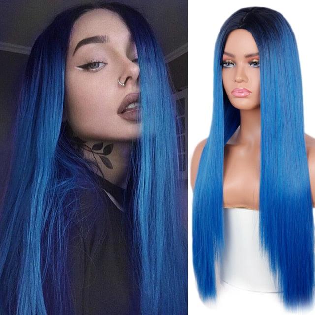 Long Straight Synthetic Black Wig Mixed Brown and Blonde Long Wig For Black Women Middle Part Nature Wigs For Black Women Cosplay Wigs For Women Stevvex