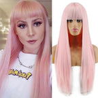 Long Straight Synthetic Black Wig Mixed Brown and Blonde Long Wig For Black Women Middle Part Nature Wigs For Black Women Cosplay Wigs For Women Stevvex