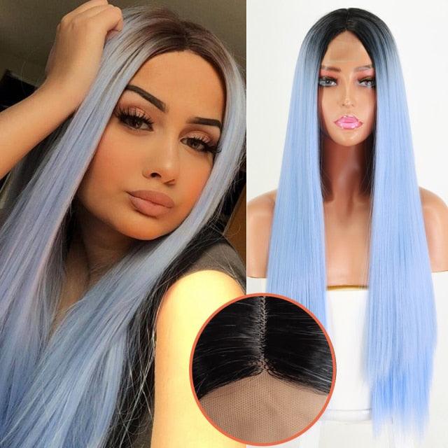 Long Straight Synthetic Black Wig Mixed Brown and Blonde Long Wig For Black Women Middle Part Nature Wigs For Black Women Cosplay Wigs For Women Stevvex