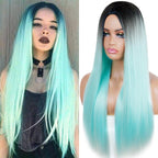 Long Straight Synthetic Black Wig Mixed Brown and Blonde Long Wig For Black Women Middle Part Nature Wigs For Black Women Cosplay Wigs For Women Stevvex