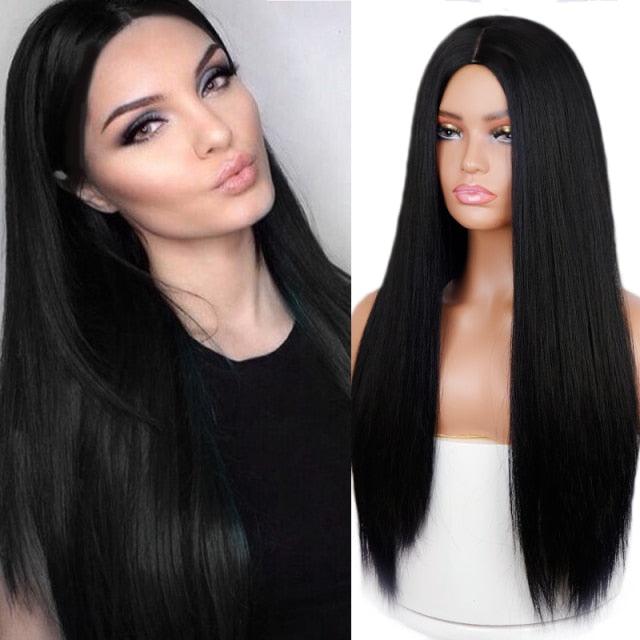 Long Straight Synthetic Black Wig Mixed Brown and Blonde Long Wig For Black Women Middle Part Nature Wigs For Black Women Cosplay Wigs For Women Stevvex