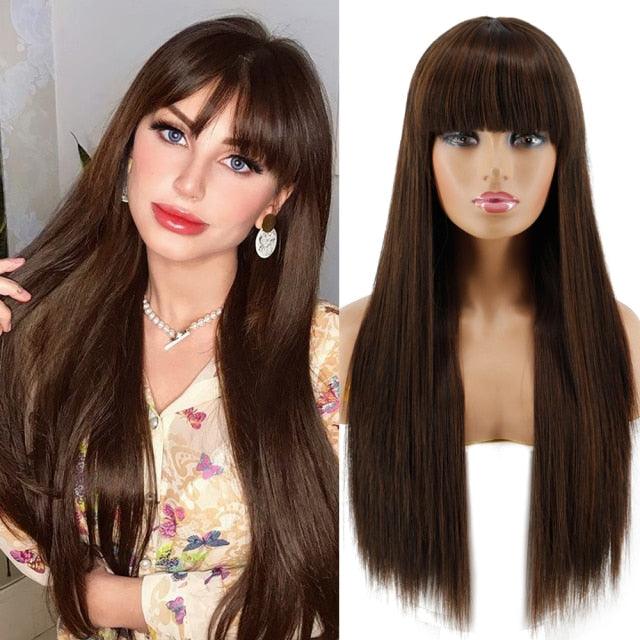 Long Straight Synthetic Black Wig Mixed Brown and Blonde Long Wig For Black Women Middle Part Nature Wigs For Black Women Cosplay Wigs For Women Stevvex