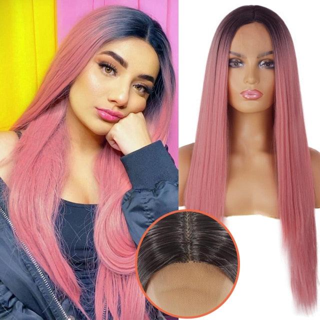 Long Straight Synthetic Black Wig Mixed Brown and Blonde Long Wig For Black Women Middle Part Nature Wigs For Black Women Cosplay Wigs For Women Stevvex