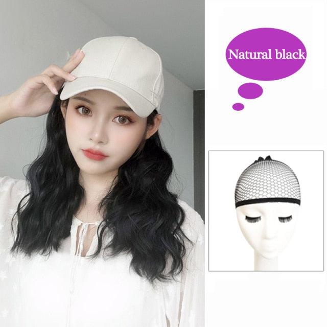 Long Synthetic Baseball Cap Hair Wig Natural Black Cap Hair Extensions Natural Corn Whisker wig Wave Wigs Hat Wig Adjustable Wigs For Black Women Cosplay Wigs For Women Stevvex
