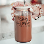 Losing My Mind 17oz Glass Tumbler With Bamboo Lid Stainless Straws Straw Cleaner Gift BandsCo Straps