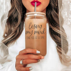 Losing My Mind 17oz Glass Tumbler With Bamboo Lid Stainless Straws Straw Cleaner Gift BandsCo Straps
