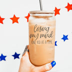 Losing My Mind 17oz Glass Tumbler With Bamboo Lid Stainless Straws Straw Cleaner Gift BandsCo Straps
