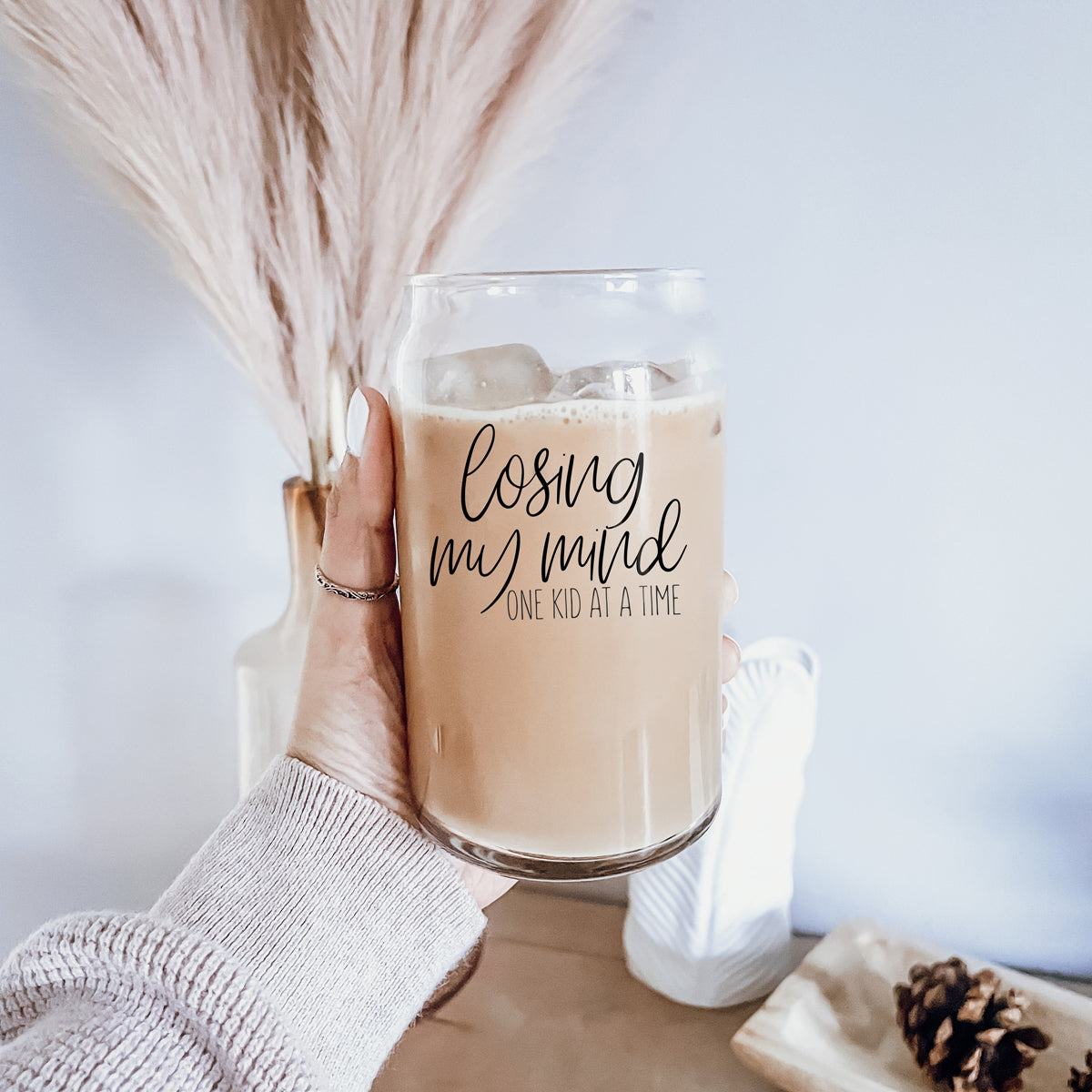 Losing My Mind 17oz Glass Tumbler With Bamboo Lid Stainless Straws Straw Cleaner Gift BandsCo Straps