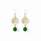 Lotus Drop Earrings Emerald Glass Bead Recycled Brass Bombshell Jewelry BandsCo Straps