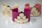 Lotus Flower Cuff Bracelet Wide Resin With Gold Accent