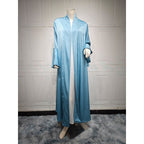 Lotus Leaf Sleeve Solid Soft Satin Open Front Abaya Dress | Lightweight Modest Abaya Cover(MOA220)