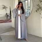 Lotus Leaf Sleeve Solid Soft Satin Open Front Abaya Dress | Lightweight Modest Abaya Cover(MOA220)