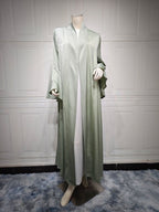 Lotus Leaf Sleeve Solid Soft Satin Open Front Abaya Dress | Lightweight Modest Abaya Cover(MOA220)