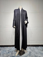 Lotus Leaf Sleeve Solid Soft Satin Open Front Abaya Dress | Lightweight Modest Abaya Cover(MOA220)