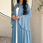 Lotus Leaf Sleeve Solid Soft Satin Open Front Abaya Dress | Lightweight Modest Abaya Cover(MOA220)