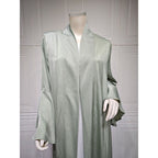 Lotus Leaf Sleeve Solid Soft Satin Open Front Abaya Dress | Lightweight Modest Abaya Cover(MOA220)