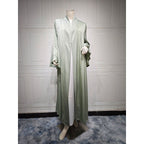 Lotus Leaf Sleeve Solid Soft Satin Open Front Abaya Dress | Lightweight Modest Abaya Cover(MOA220)