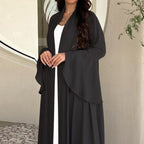 Lotus Leaf Sleeve Solid Soft Satin Open Front Abaya Dress | Lightweight Modest Abaya Cover(MOA220)