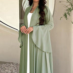 Lotus Leaf Sleeve Solid Soft Satin Open Front Abaya Dress | Lightweight Modest Abaya Cover(MOA220)