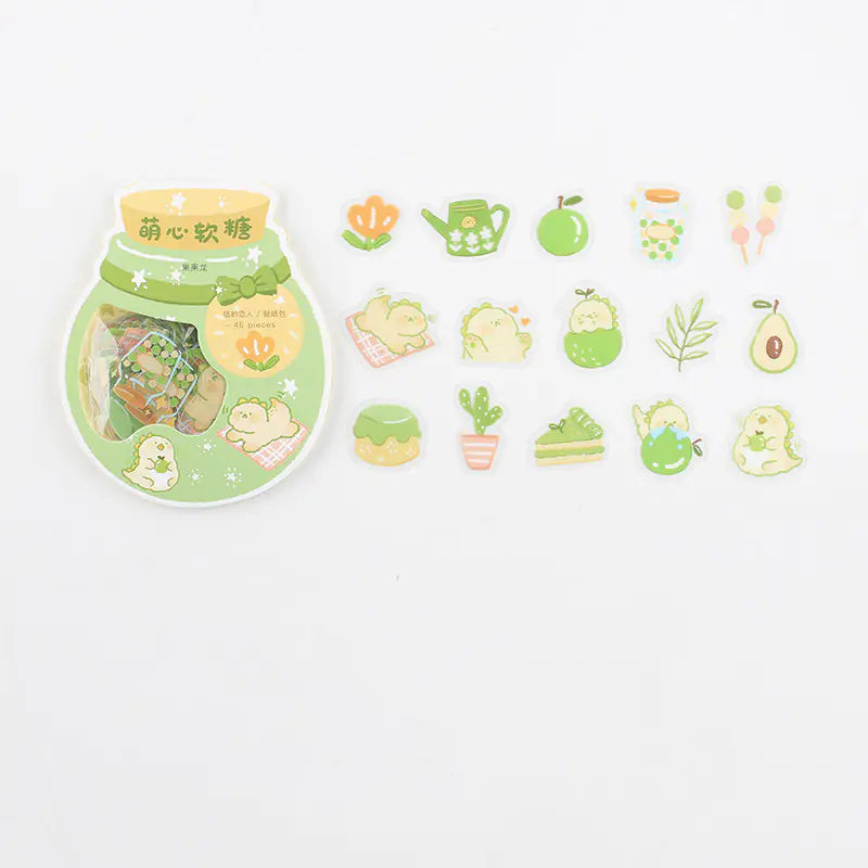 Cute Cartoon Animal & Fruit PVC Sticker Pack (45 pcs) Pi-Mart