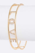 Love Cubic Zirconia Open Cuff Bracelet Gold Tone Minimal