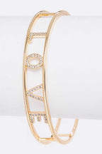 Love Cubic Zirconia Open Cuff Bracelet Gold Tone Minimal
